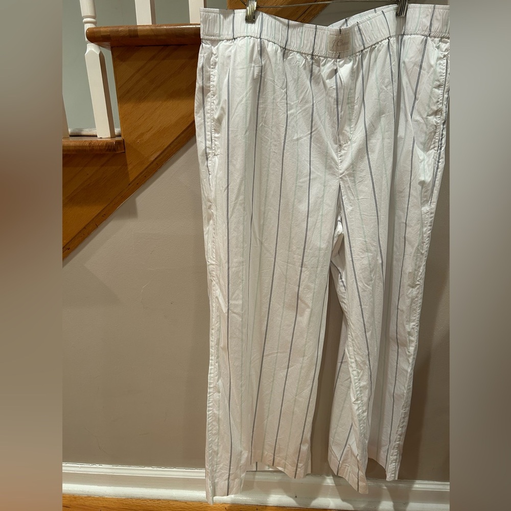 J.Crew NWOT sleep pants 2x white aqua long Striped Cotton poplin bottoms pockets